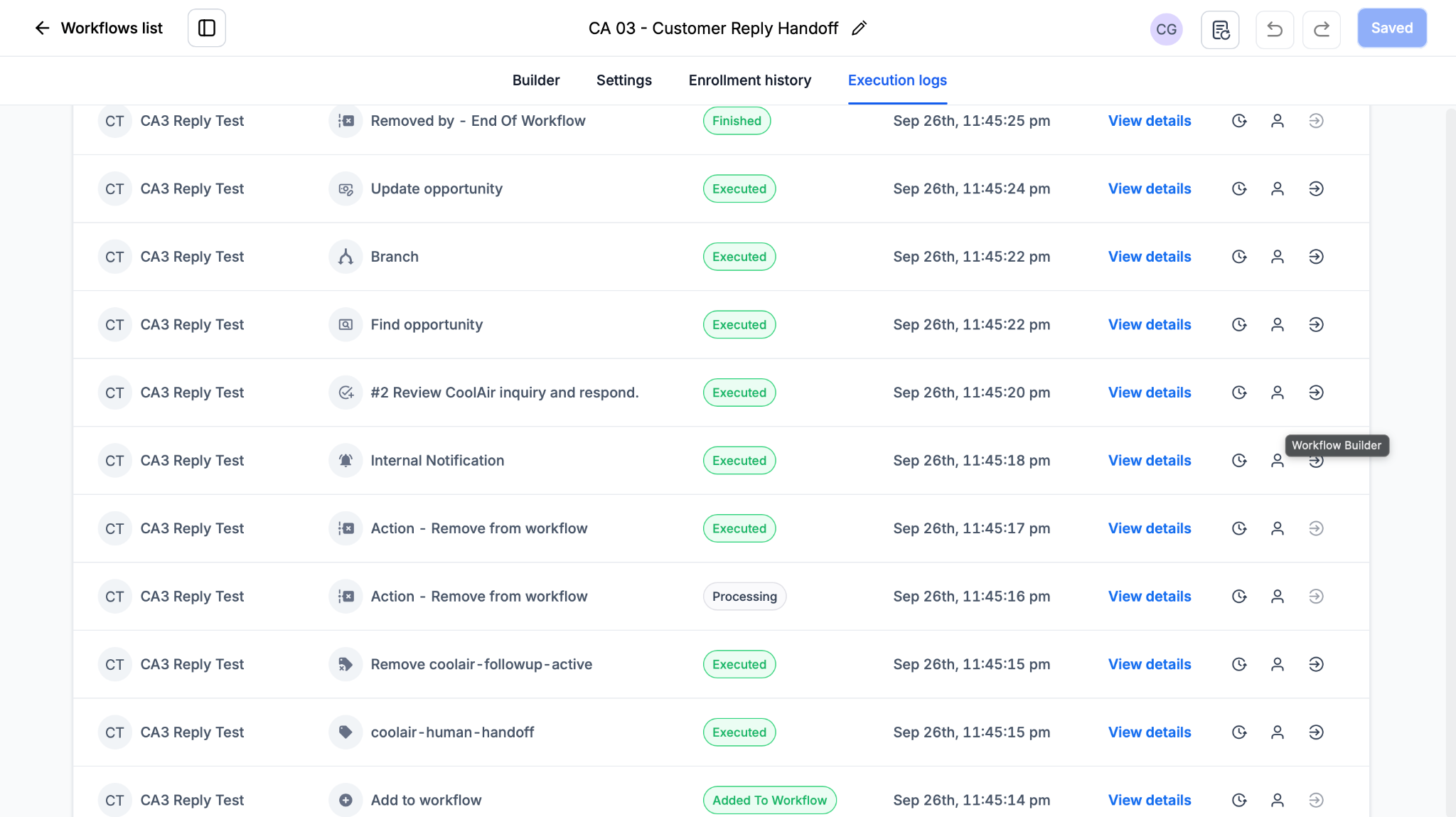 Customer reply handoff test result